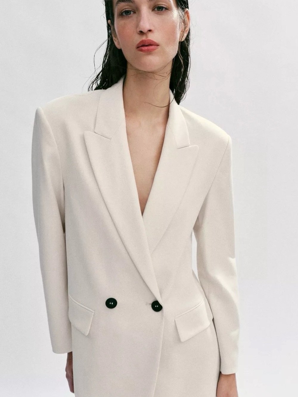 Zara NWT Oversized Double Breasted Ivory Blazer